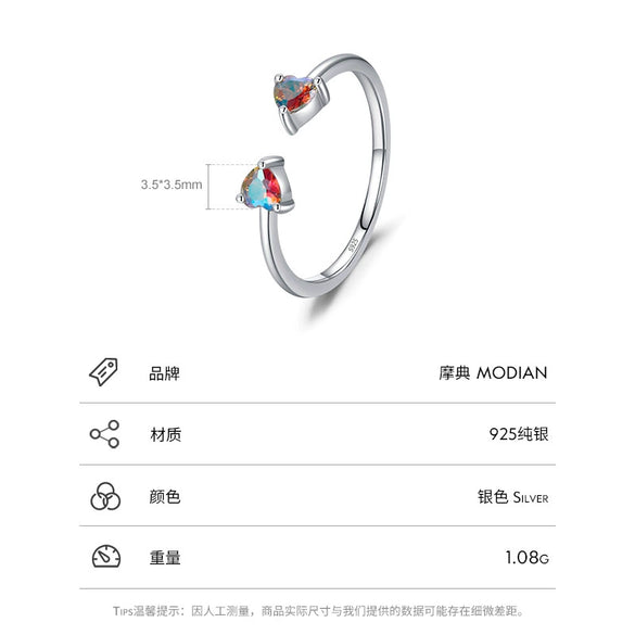 Wholesale Women's S925 Sterling Silver Heartshaped Open Ring With Colorful Zircon Inlay