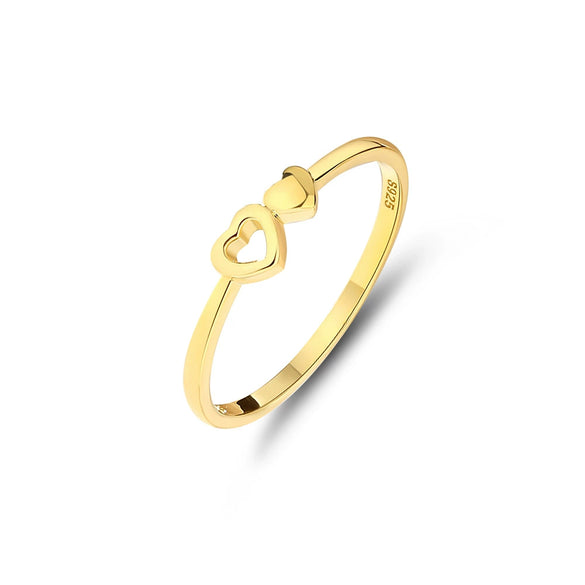 Wholesale Women's S925 Sterling Silver Heartshaped Plain Stacked Ring Electroplated