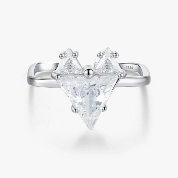 Wholesale Women's S925 Sterling Silver Heartshaped Zircon Geometric Square Open Ring Simple Style