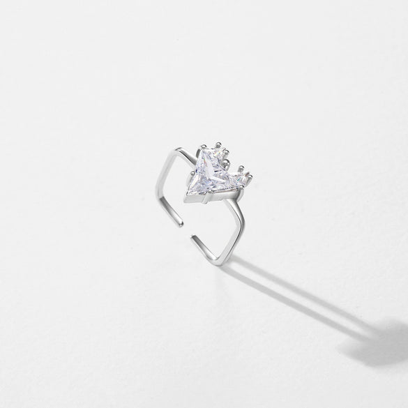 Wholesale Women's S925 Sterling Silver Heartshaped Zircon Geometric Square Open Ring Simple Style