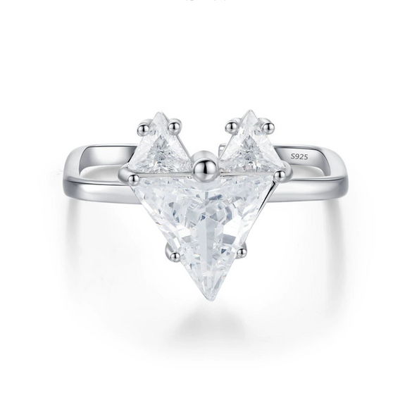 Wholesale Women's S925 Sterling Silver Heartshaped Zircon Geometric Square Open Ring Simple Style