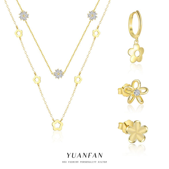 Wholesale Women's S925 Sterling Silver Hollow Flower Earrings Set With Zircon