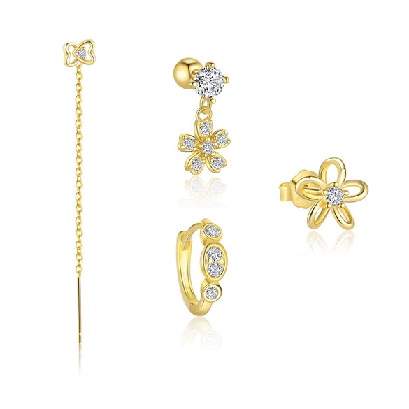 Wholesale Women's S925 Sterling Silver Hollow Flower Earrings With Zirconia In Light Luxury Style