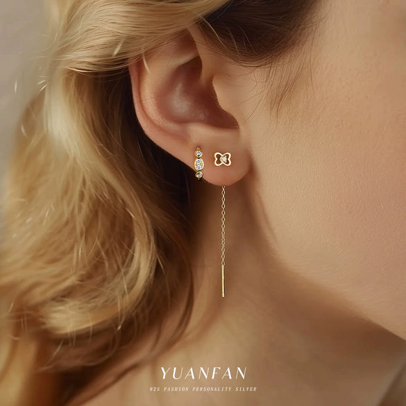 Wholesale Women's S925 Sterling Silver Hollow Flower Earrings With Zirconia In Light Luxury Style
