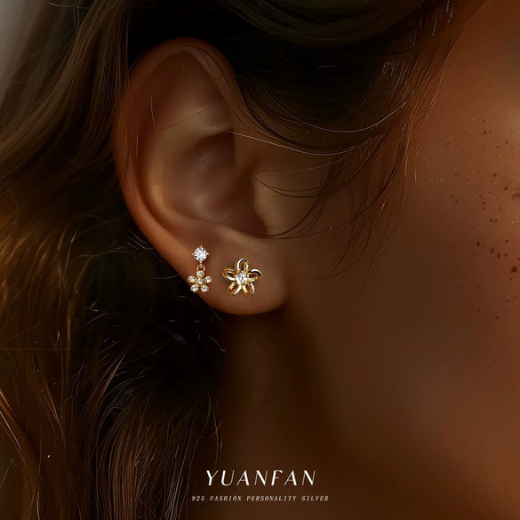 Wholesale Women's S925 Sterling Silver Hollow Flower Earrings With Zirconia In Light Luxury Style