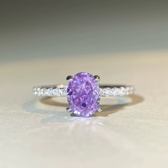 Wholesale Women's S925 Sterling Silver Ice Flower Cut Purple Diamond Ring With Geometric Style And Electroplating Treatment