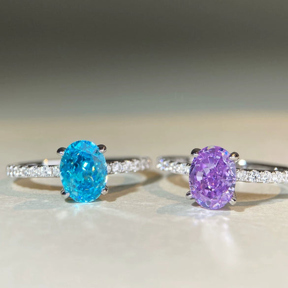 Wholesale Women's S925 Sterling Silver Ice Flower Cut Purple Diamond Ring With Geometric Style And Electroplating Treatment