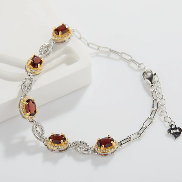 Wholesale Women's S925 Sterling Silver Inlaid Natural Garnet Peridot Electroplated Light Luxury Bracelet