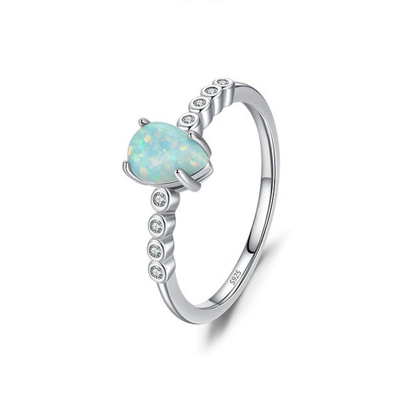 Wholesale Women's S925 Sterling Silver Inlaid Opal Dropshaped Ring With Niche Design Sense