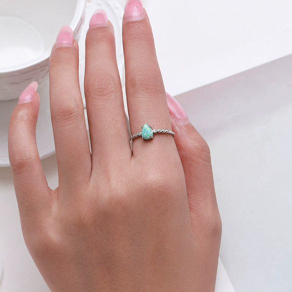 Wholesale Women's S925 Sterling Silver Inlaid Opal Dropshaped Ring With Niche Design Sense