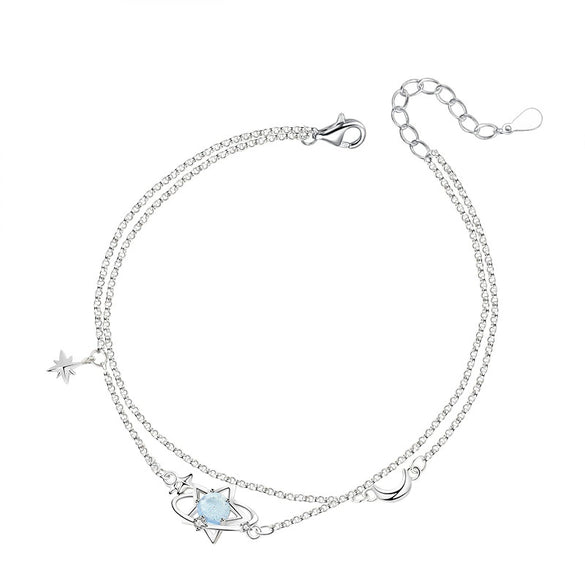 Wholesale Women's S925 Sterling Silver Inlaid Star Pendant Cross Chain Necklace