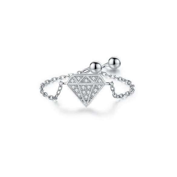 Wholesale Women's S925 Sterling Silver Inlaid Zircon Adjustable Ring With Geometric Pattern And Seiko Craft
