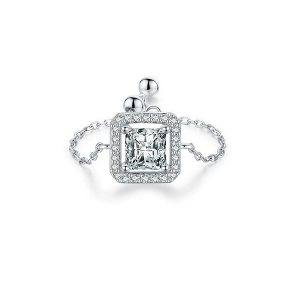 Wholesale Women's S925 Sterling Silver Inlaid Zircon Adjustable Ring With Geometric Pattern And Seiko Craft