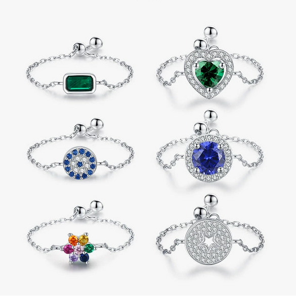 Wholesale Women's S925 Sterling Silver Inlaid Zircon Adjustable Ring With Geometric Pattern And Seiko Craft