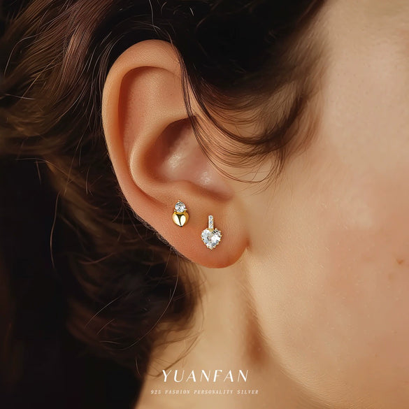 Wholesale Women's S925 Sterling Silver Inlaid Zircon Heartshaped Love Earrings