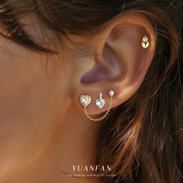 Wholesale Women's S925 Sterling Silver Inlaid Zircon Heartshaped Love Earrings