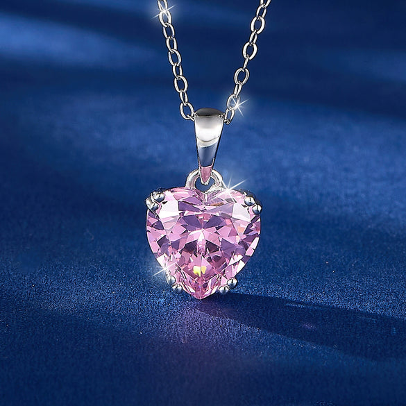Wholesale Women's S925 Sterling Silver Inlaid Zircon Love Heart Pendant Necklace