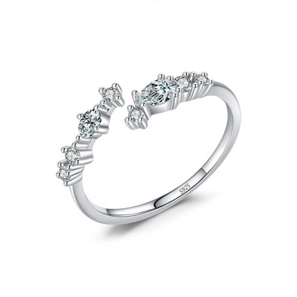 Wholesale Women's S925 Sterling Silver Inlaid Zircon Open Ring Simple Geometric Style