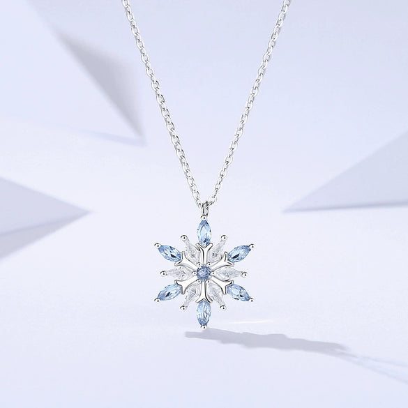 Wholesale Women's S925 Sterling Silver Inlaid Zircon Snowflake Pendant Cross Chain Necklace With Advanced Sense