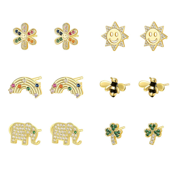 Wholesale Women's S925 Sterling Silver Inlaid Zirconium Flower And Geometric Earrings