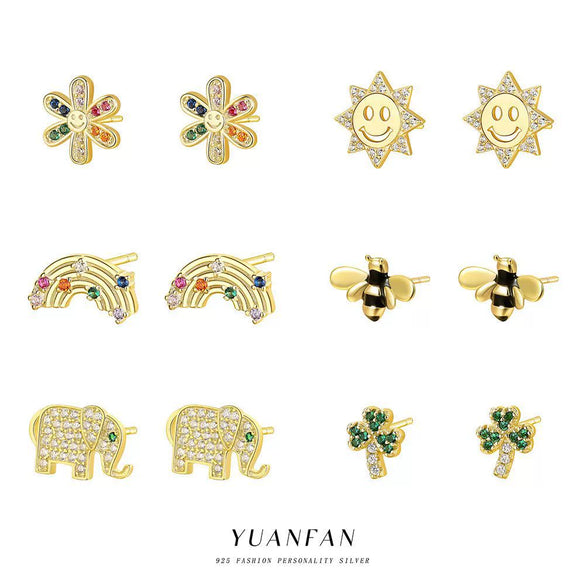 Wholesale Women's S925 Sterling Silver Inlaid Zirconium Flower And Geometric Earrings