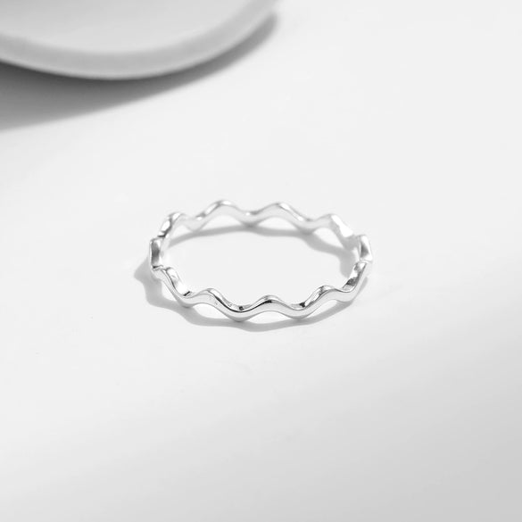 Wholesale Women's S925 Sterling Silver Ins Curve Wave Ring With Seiko Design