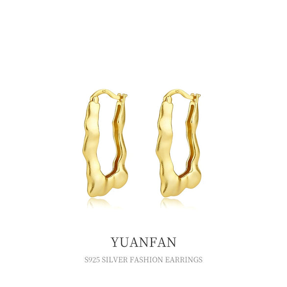 Wholesale Women's S925 Sterling Silver Irregular Water Ripple Geometric Electroplated Earrings