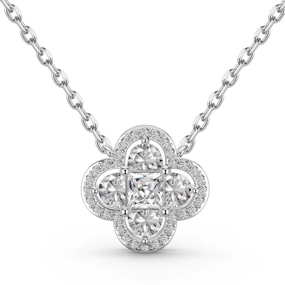 Wholesale Women's S925 Sterling Silver Jewelry Set With Clover Shape And Color Zirconium Inlaid Light Luxury Style Electroplated