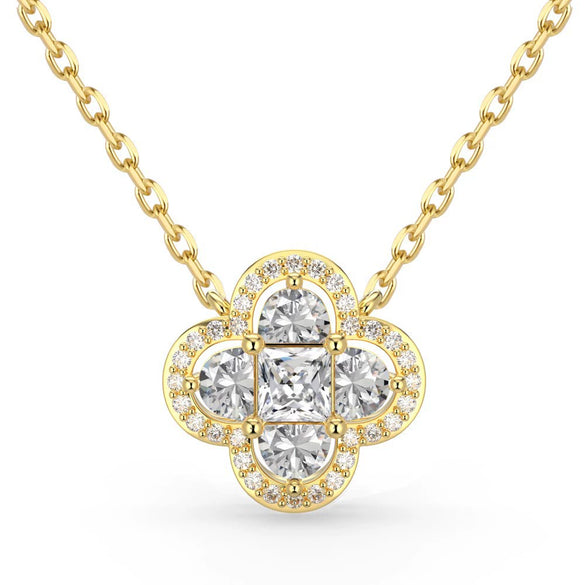 Wholesale Women's S925 Sterling Silver Jewelry Set With Clover Shape And Color Zirconium Inlaid Light Luxury Style Electroplated