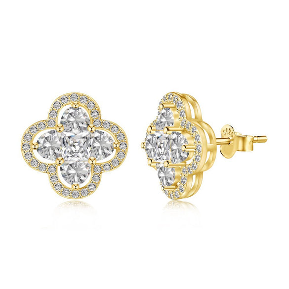 Wholesale Women's S925 Sterling Silver Jewelry Set With Clover Shape And Color Zirconium Inlaid Light Luxury Style Electroplated