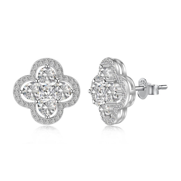 Wholesale Women's S925 Sterling Silver Jewelry Set With Clover Shape And Color Zirconium Inlaid Light Luxury Style Electroplated