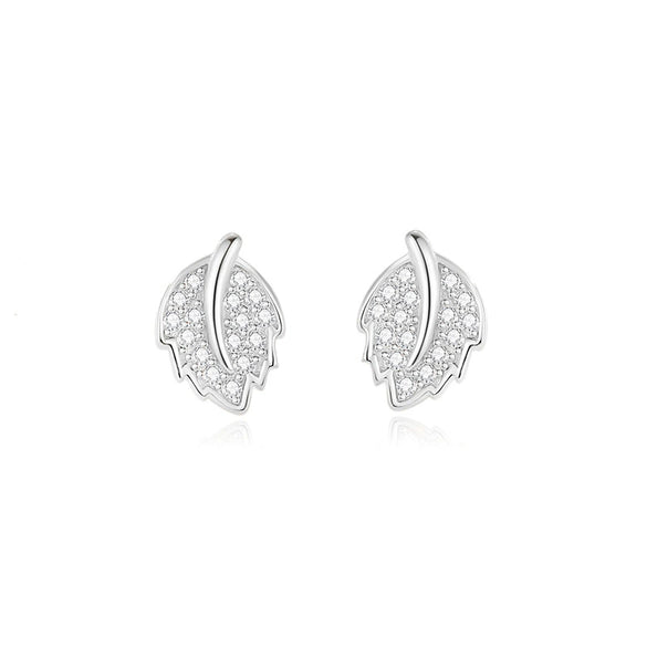 Wholesale Women's S925 Sterling Silver Leaf Earrings With Electroplating Simple Fresh Style