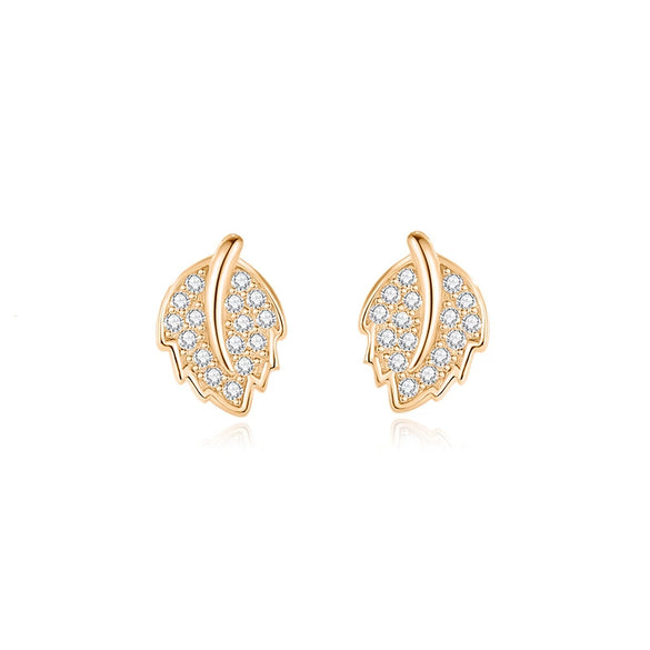 Wholesale Women's S925 Sterling Silver Leaf Earrings With Electroplating Simple Fresh Style