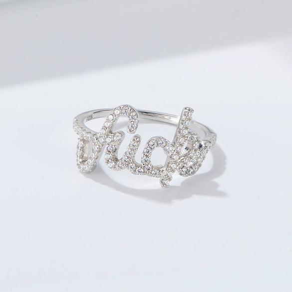 Wholesale Women's S925 Sterling Silver Letter Ring With Microencrusted Zircon And Highend Design