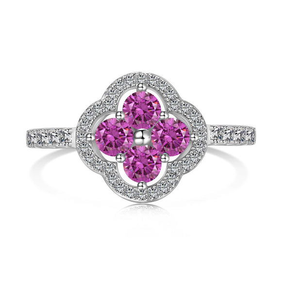 Wholesale Women's S925 Sterling Silver Light Luxury Floral Open Ring With Fourleaf Cone Zircon And Electroplating
