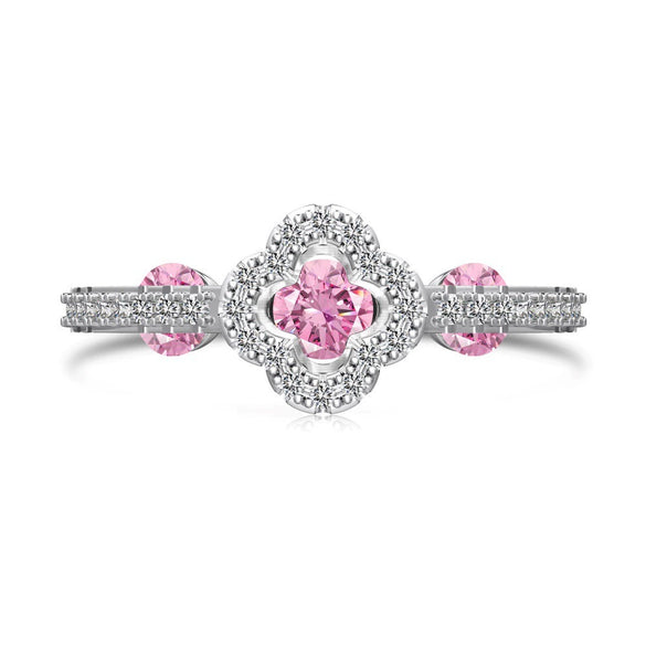 Wholesale Women's S925 Sterling Silver Light Luxury Floral Open Ring With Fourleaf Cone Zircon And Electroplating