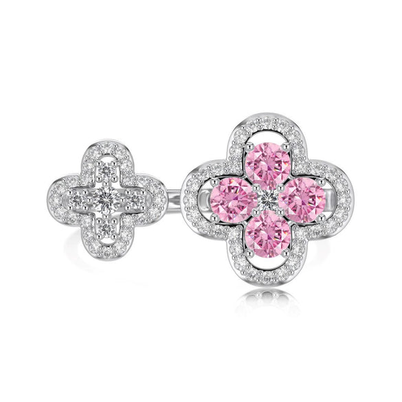 Wholesale Women's S925 Sterling Silver Light Luxury Floral Open Ring With Fourleaf Cone Zircon And Electroplating