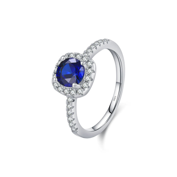 Wholesale Women's S925 Sterling Silver Light Luxury Geometric Square Sugar Ring With Imitation Blue Treasure And Retro Design