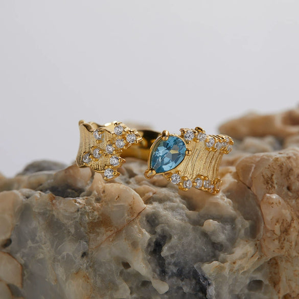 Wholesale Women's S925 Sterling Silver Light Luxury Style Gem Inlaid Heart Shape Open Ring With Natural Colored Gemstone Garnet Topaz And Brushed Effect