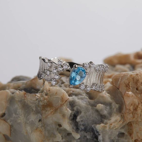 Wholesale Women's S925 Sterling Silver Light Luxury Style Gem Inlaid Heart Shape Open Ring With Natural Colored Gemstone Garnet Topaz And Brushed Effect