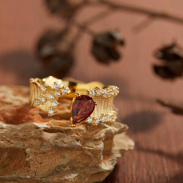 Wholesale Women's S925 Sterling Silver Light Luxury Style Gem Inlaid Heart Shape Open Ring With Natural Colored Gemstone Garnet Topaz And Brushed Effect