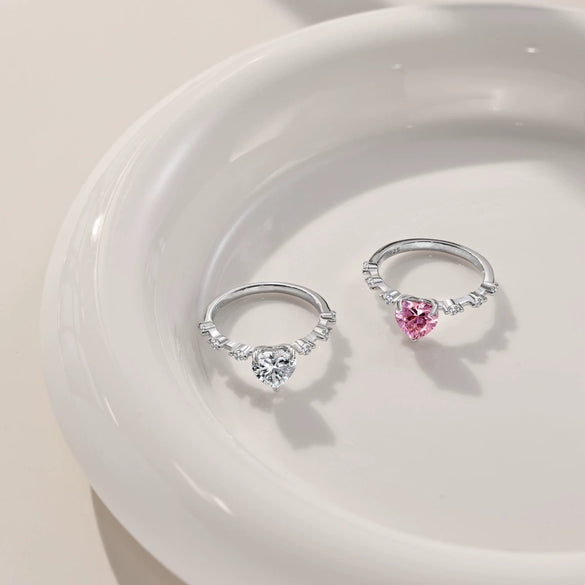 Wholesale Women's S925 Sterling Silver Love Heart Shape Zirconium Inlay Electroplated Ring Jewelry