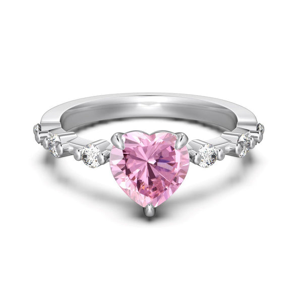 Wholesale Women's S925 Sterling Silver Love Heart Shape Zirconium Inlay Electroplated Ring Jewelry