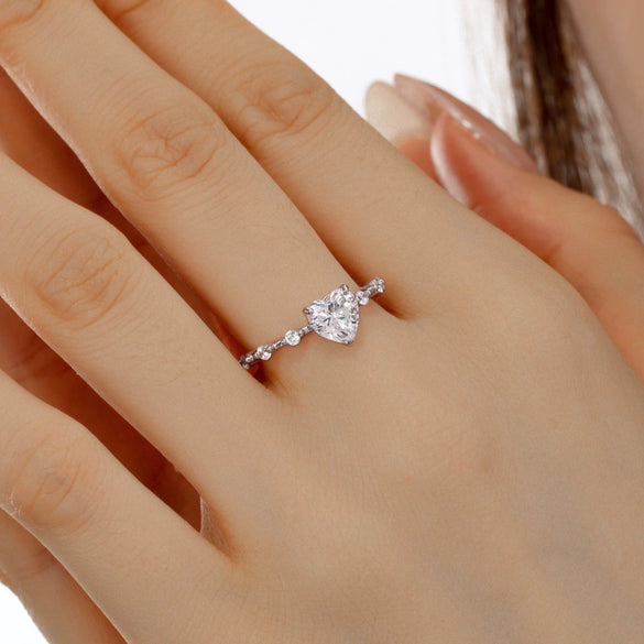 Wholesale Women's S925 Sterling Silver Love Heart Shape Zirconium Inlay Electroplated Ring Jewelry