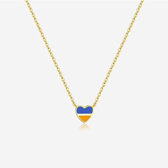 Wholesale Women's S925 Sterling Silver Love Pendant Necklace With Gold Enamel And Geometric Pattern Electroplated