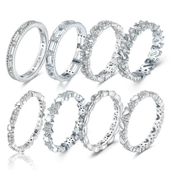 Wholesale Women's S925 Sterling Silver Love Star Geometric Heart Shape Inlaid Zircon Fashion Ring