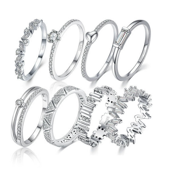 Wholesale Women's S925 Sterling Silver Love Star Geometric Heart Shape Inlaid Zircon Fashion Ring