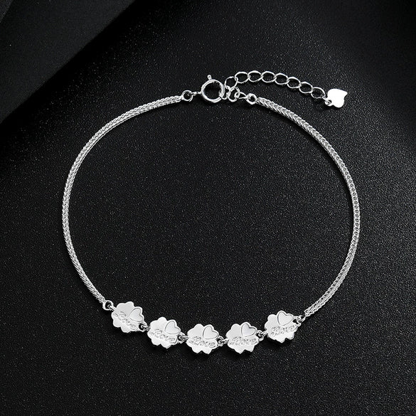 Wholesale Women's S925 Sterling Silver Lucky Flower Bracelet With Electroplating