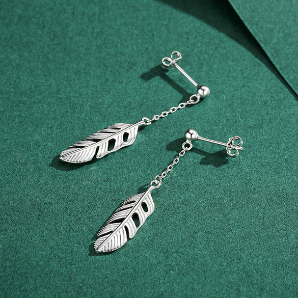 Wholesale Women's S925 Sterling Silver Lucky Leaf Tassel Earrings