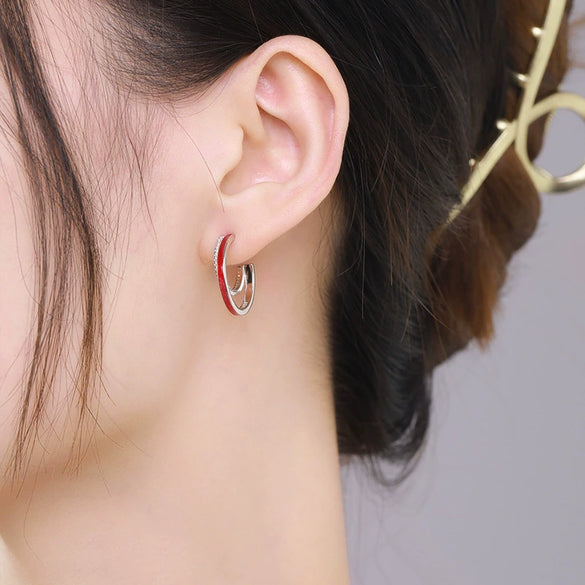 Wholesale Women's S925 Sterling Silver Micro Inlaid Enamel Geometric Earrings